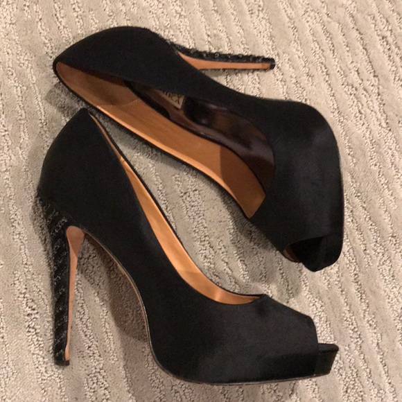 Badgley Mischka Shoes - Badgley Mischka Satin Peeptoe Heels